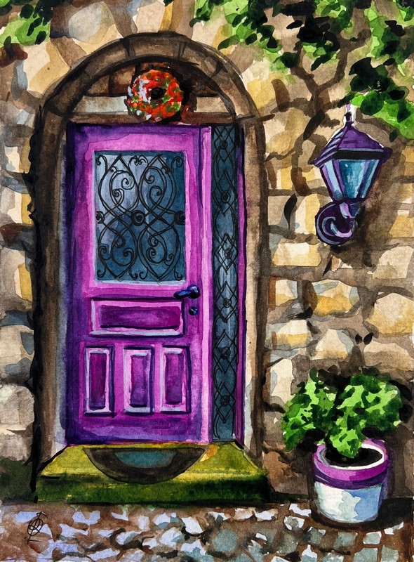Watercolor Painting Doors A New Life O. Ponomaryova Unframed Original nAAA5056
