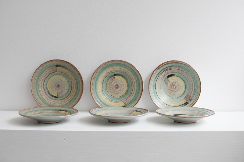Hamelin Pottery? Hildegard Delius Set of 6 Plates Ceramic Hand Painted Sign 1930s gallery