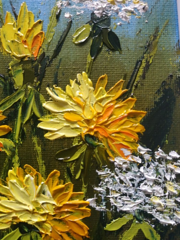 Dandelions Oil Painting Wildflowers Impasto Original art Unframed 8x6 inches gallery