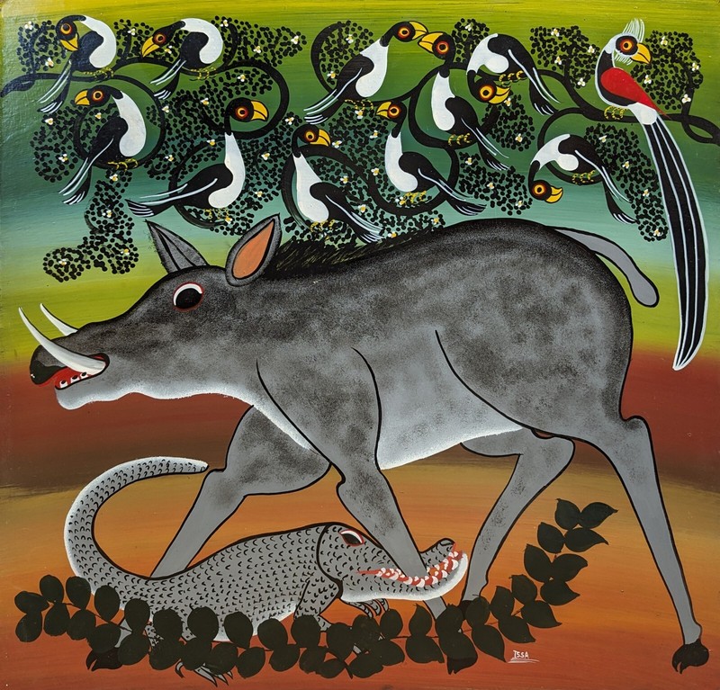 ISSA’s BITING OFF MORE THAN YOU CAN CHEW Classic Tingatinga on board 60cm by60cm