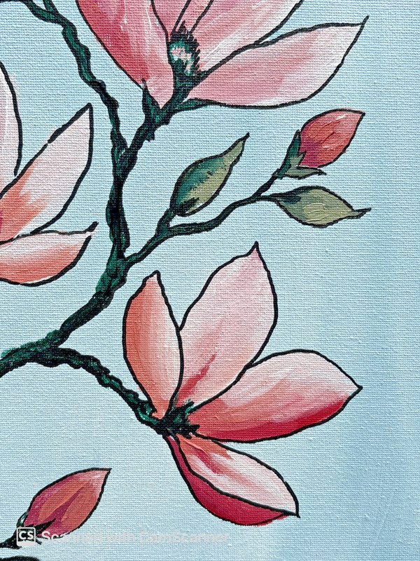 Blush Pink Magnolia Branch Original Acrylic Painting 11x14 Signed Canvas Art gallery