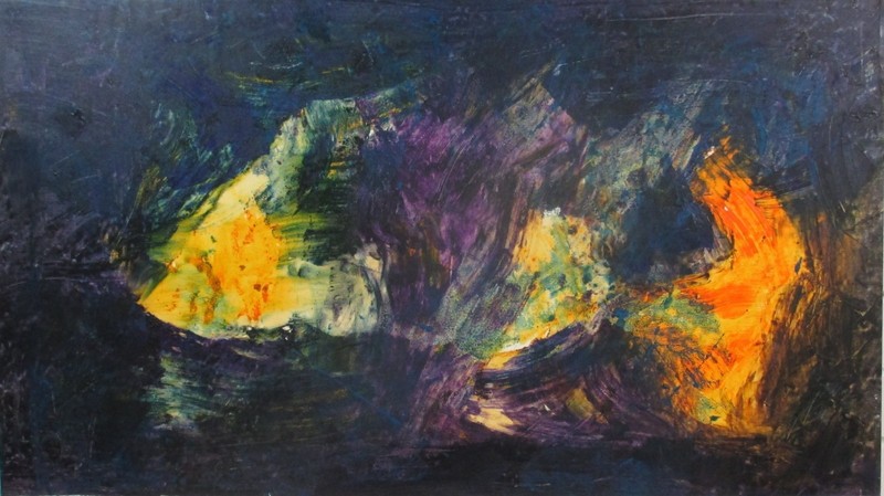 Oil Painting Abstract Blue Purple 150×85 Stretched Canvas Spatulated