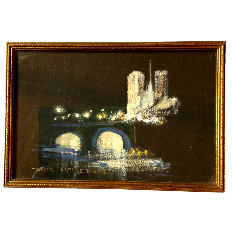 VINTAGE 20s Paris night cityscape landscape oil PAINTING hand painted original