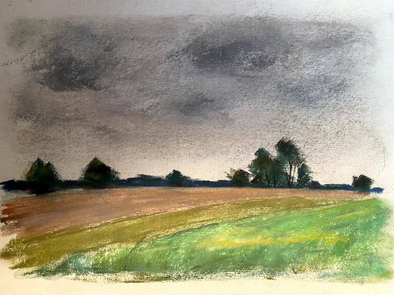 Franz Ehmke 1928 – 2018 Berlin Pastel View Feler Trees Dark Clouds