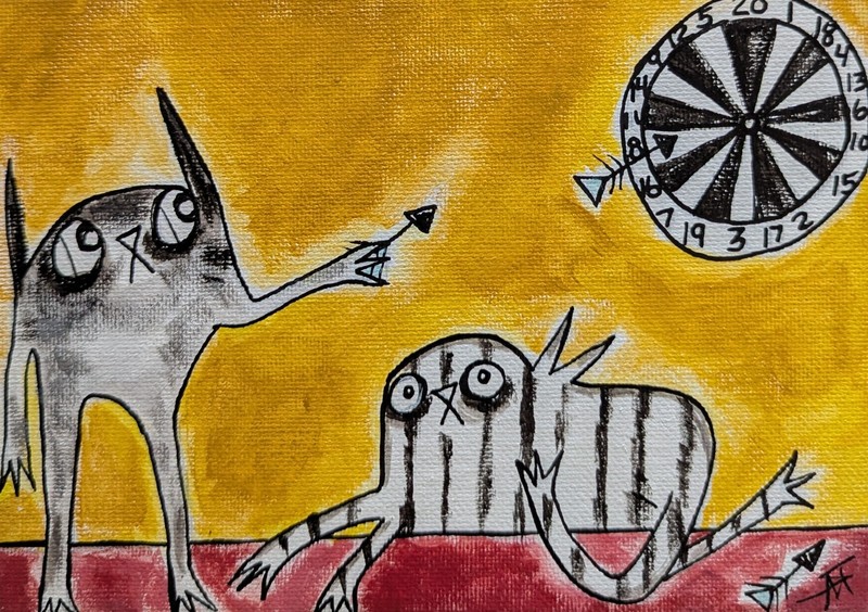 Cat Painting Collectible Original Play Games Abstract Folk Art Samantha McLean