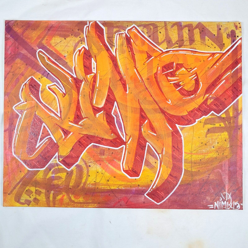 Fire Type 14×11 Canvas Panel Acrylic Painting One Of A Kind Graffiti Art