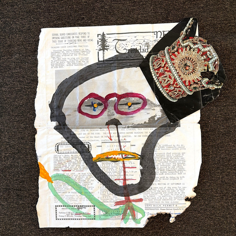 Vintage 80s Outsider Art Mixed Media Painting Trinidad News Stuart Buehler