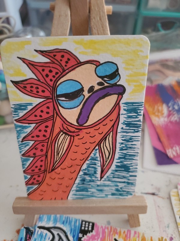 ACEO ART CARD ORIGINAL PAINTING BY ARTIST AMY DAISEE Fish Whale Seal Sea Life