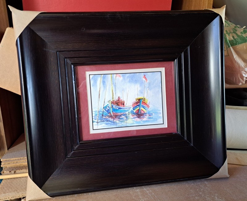 Fine Art signed original SEASCAPE watercolor painting «MIN 13» Framed