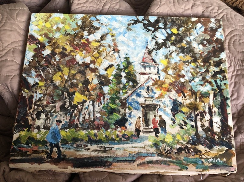Antique French Impressionist Oil Painting Normandy Church 1940s Barbizon Signed