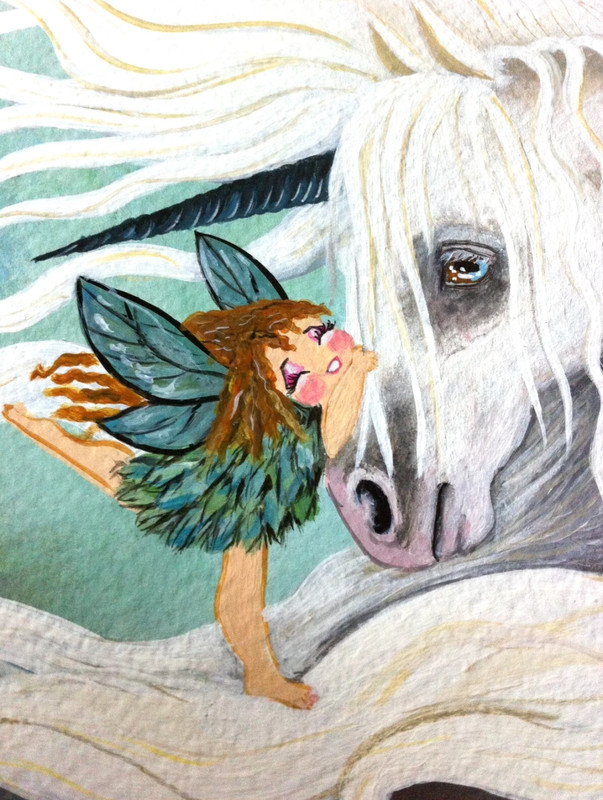 5# Original Acrylic 7.5 x 10-inch Painting. Little Fairy & White Unicorn