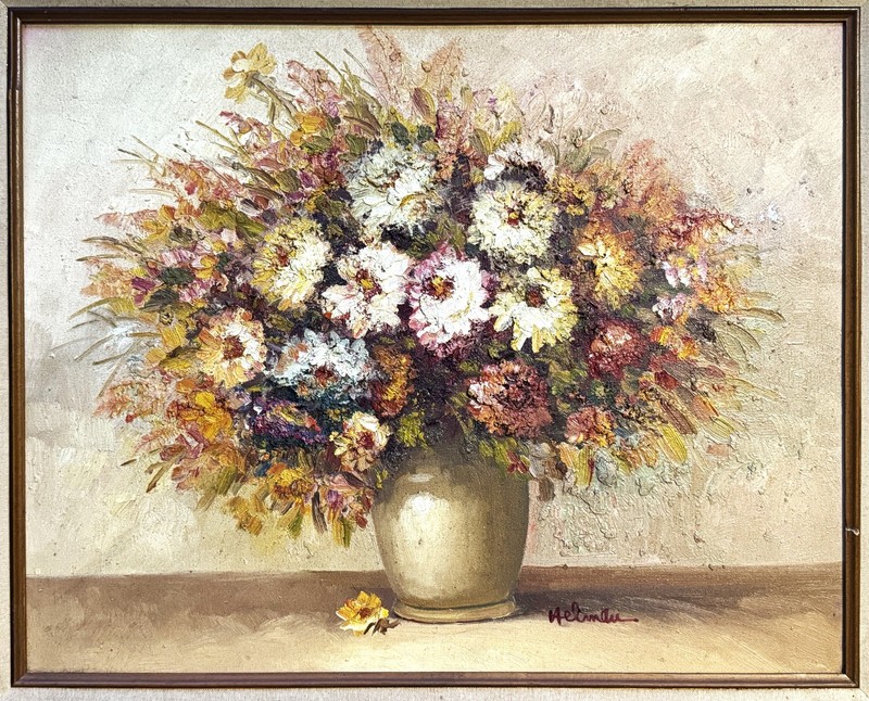 Robert Helman (French), VTG MCM Original Heavy Impasto O/C Still Life, Signed! gallery