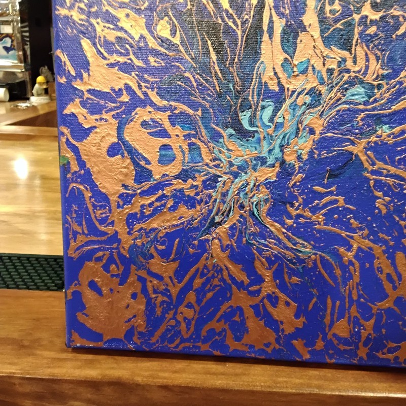 Acrylic Pour Painting Abstract Blue And Gold Dreams On Canvas 12x12 Mary Capan gallery