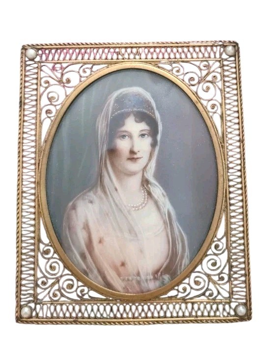 19th Century Miniature Portrait Of Pauline Bonaparte In A Filigree Frame
