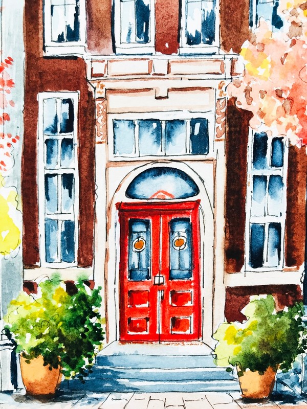 Original Art Amsterdam Painting Netherlands Cityscape Artwork 9x7" gallery