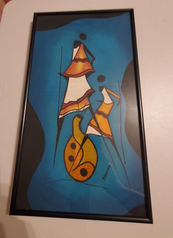 Kiwanuka Nairobi African Painting On Cloth Dancers Framed Art