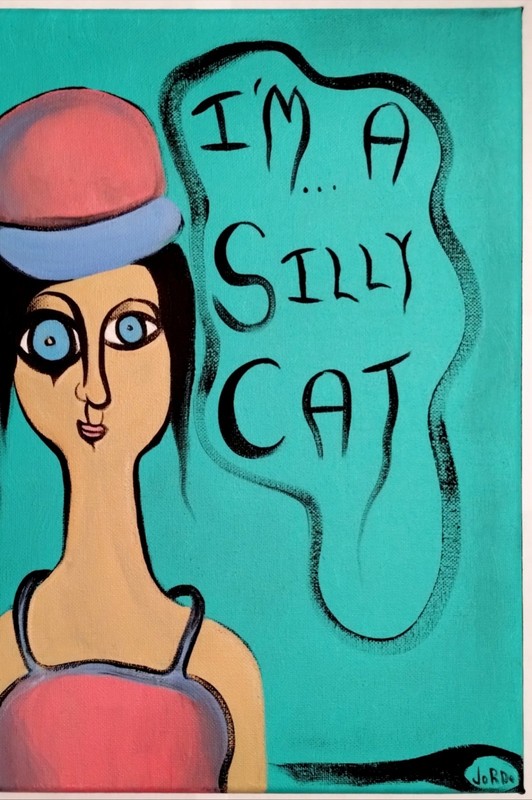 I'M A SILLY CAT POP EXPRESSIONISM PAINTING STRETCHED CANVAS..11 X 14 BY: JORDO gallery