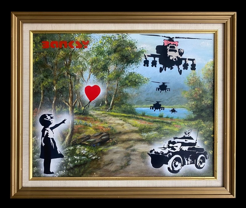 Large Banksy 2015 Rare stencil Painting Dismaland Framed