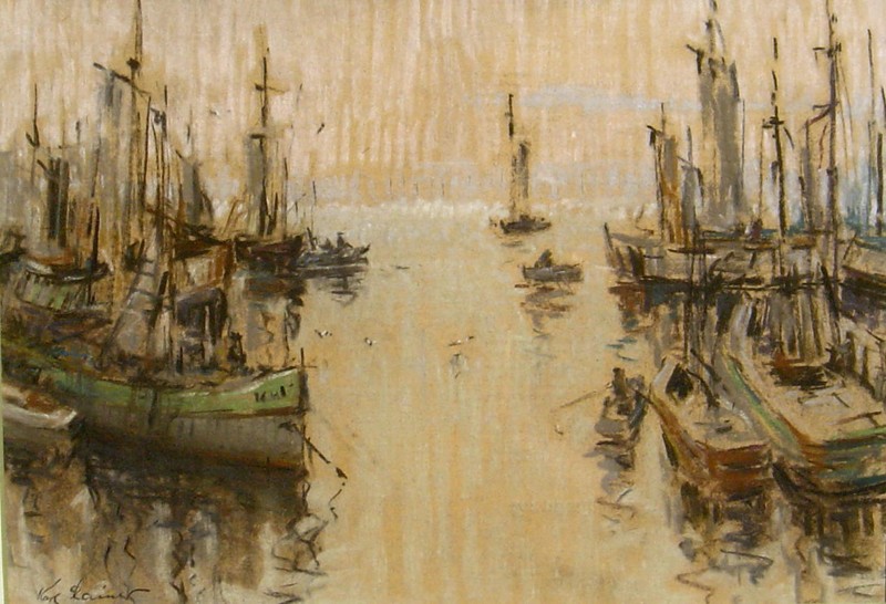 Karl Rainer 1910 Duisburg / Hafen an der Nordsee / Gemälde, signiert / um1940