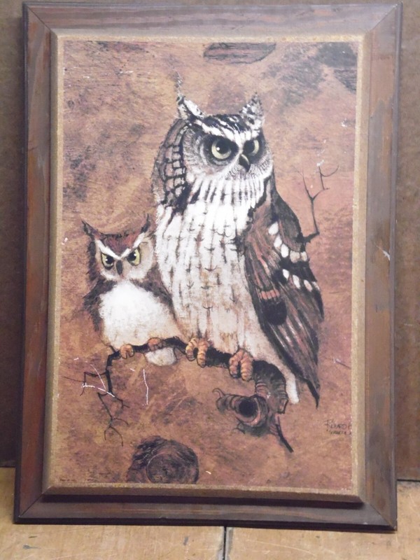Vintage Wood Wooden Screech Owl Painting Wall Plaque 21x15