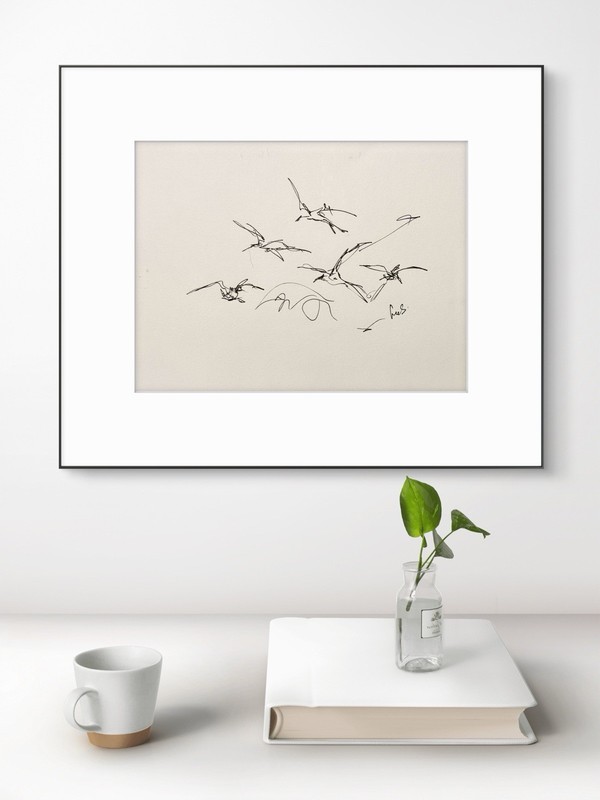 Original Abstract MInimalism 9x12 Flying Birds Handmade Signed Bedroom Decor 20 gallery