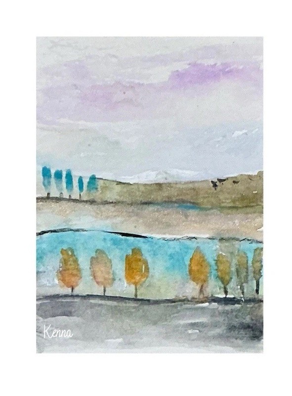 ACEO Painting By Kenna Original HP Landscape Trees 2.5” X 3.5” Signed ÀTC