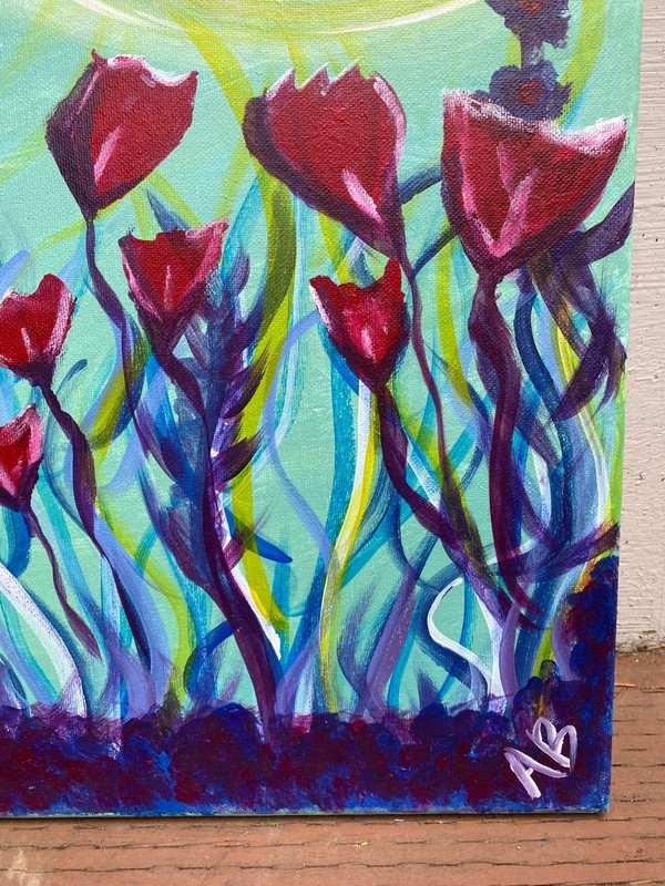 MOONLIT TULIP GARDEN — Original Acrylic Painting 20" x 16" gallery