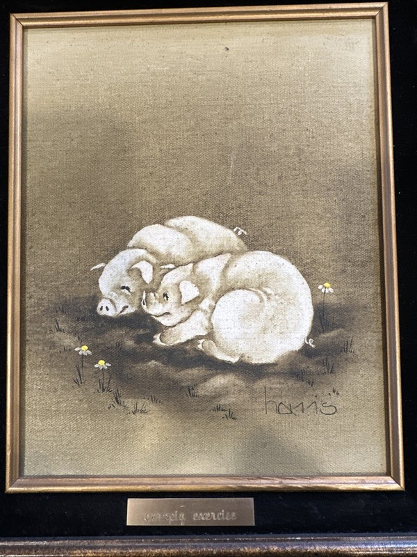 Original Peggy Harris Aeropig Exercise 1985 Signed Framed Oil on Canvas Painting