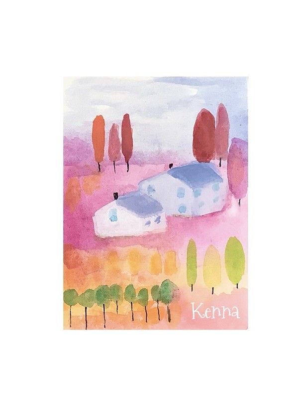 Aceo painting By Kenna 2 Cottages Small Art 2.5” X 3.5” Signed Original