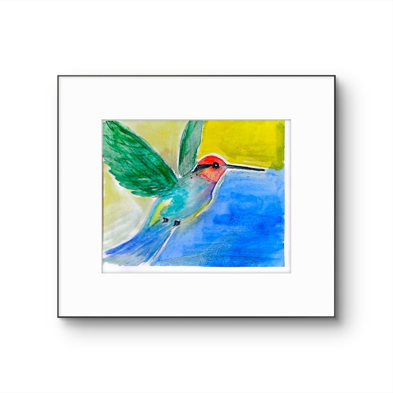 Hummingbird Contemporary Pop Art Watercolor Painting 5x7 Signed gallery