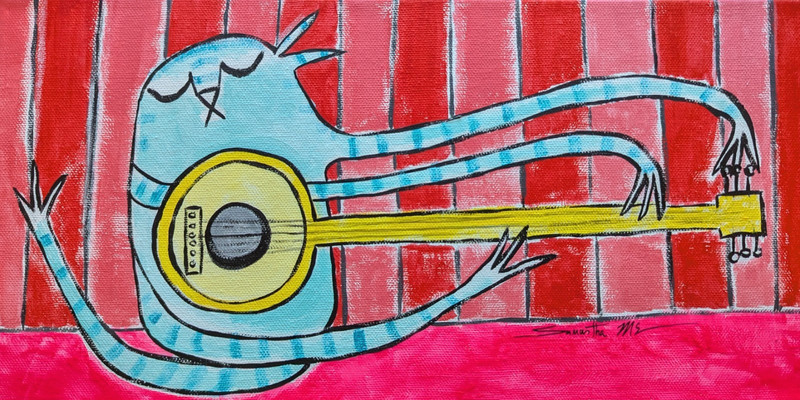 Cat Painting Original Collectible Music Guitar Modern Folk Art Samantha McLean