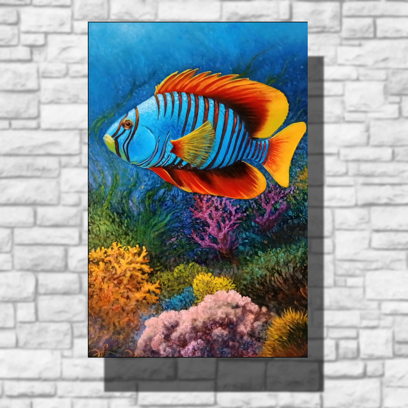 Fish painting. Underwater world 16 x 24 original oil painting on canvas