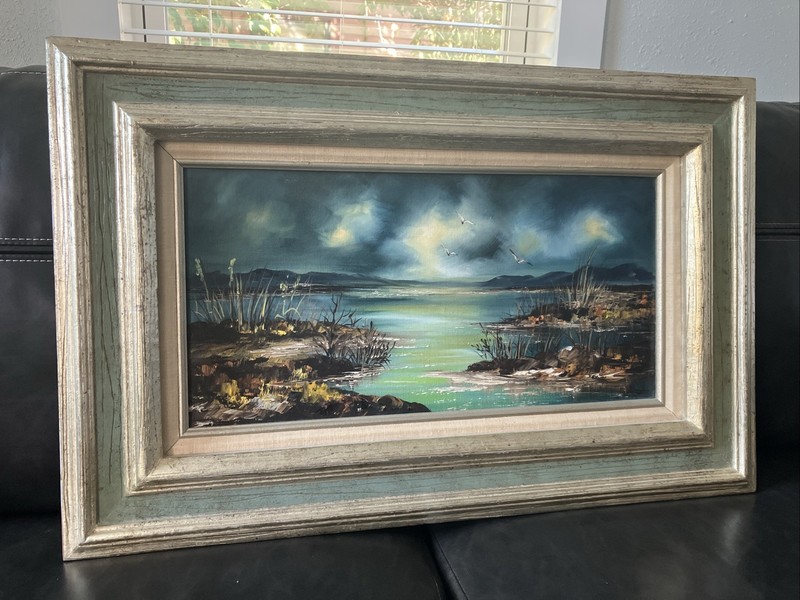 Beautiful Oil On Canvas Seascape Birds Sunset Renée Sargent Painting Look!