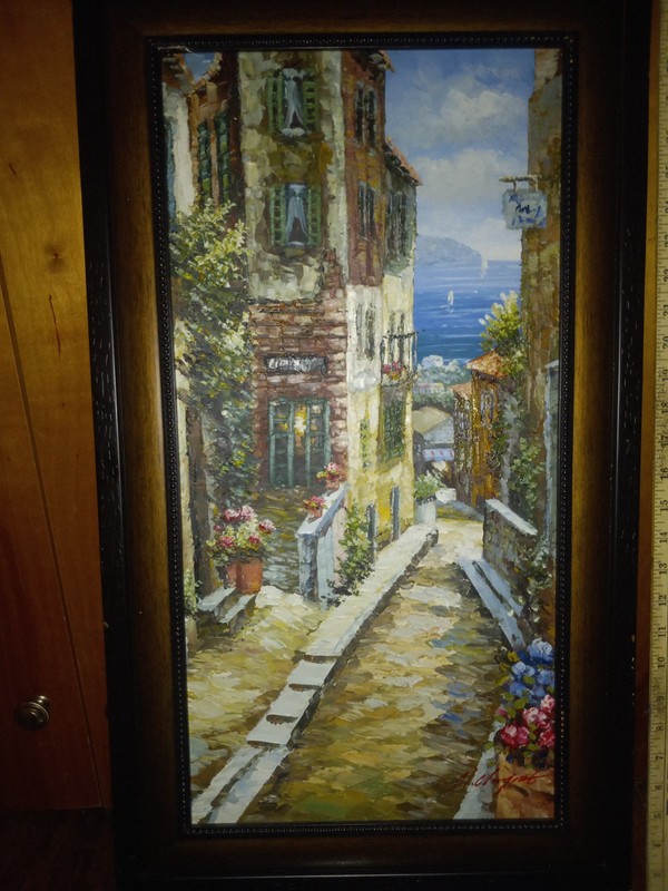 Signed Vintage Mid Century Impasto Oil Painting 12×24 Italian Coast