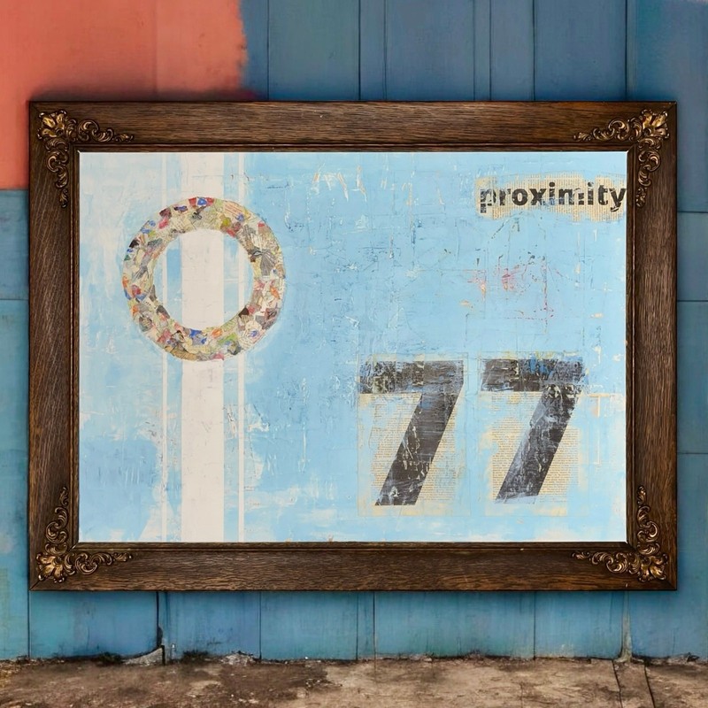 Original Framed Mixed Media Abstract Art Painting 29×39 «Proximity 77»