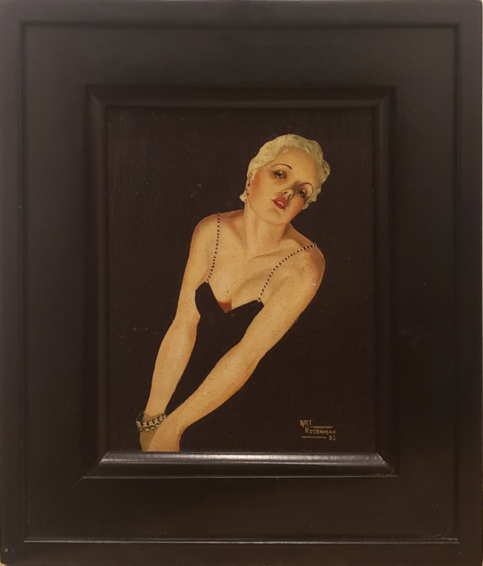 ART DECO PAINTING AMERICAN BLONDE BEAUTY PINUP JEWELRY ARTHUR ROSS CHICAGO AIC
