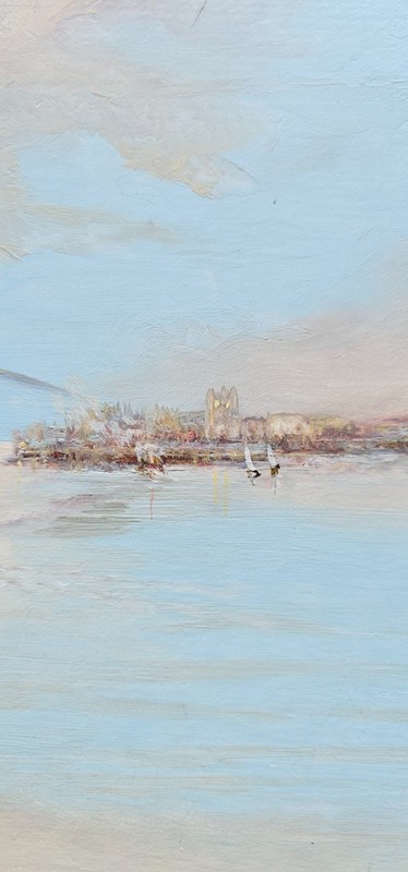 Hand Signed Original Painting Nautical Sailboats in Harbor on Board sailing art gallery