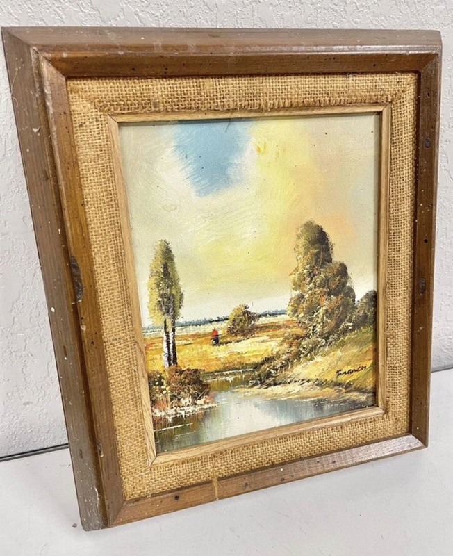 Vintage Painting Trees Prairie Pond Country Wall Picture Decoration
