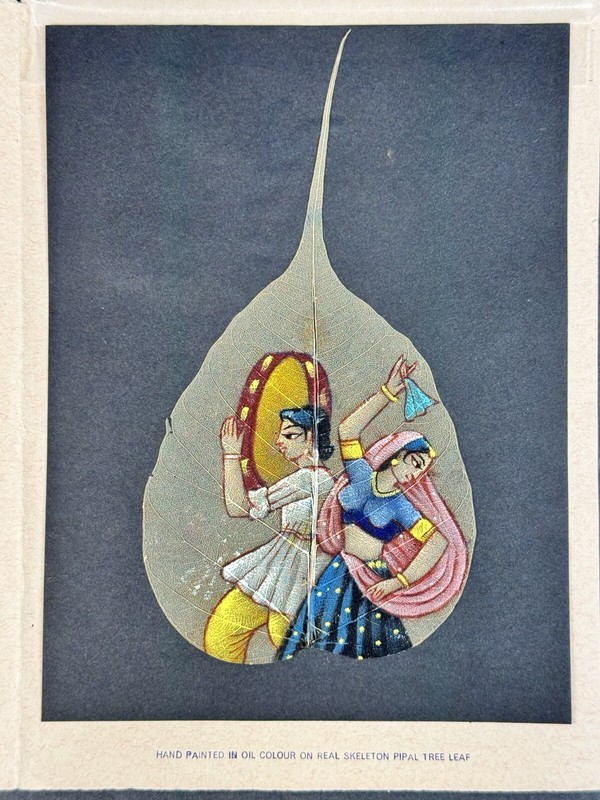 Indian / East Asian Style Original Oil Painting On A Pipal Leaf