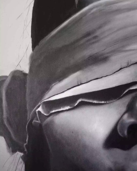 Original Oil Painting Large Hyperrealism Blindfolded Woman 30x40" B&W gallery