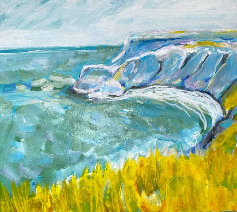 Ocean And Cliffs, 8”x10”,Signed By Artist, Original Acrylic Canvas, OOAK, COA. gallery