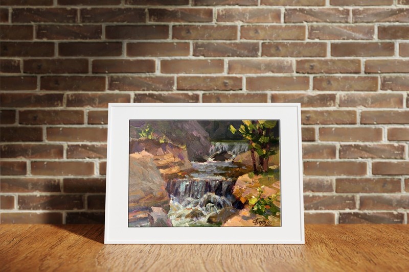 Oil Painting Mountain Waterfall Batrakov V. Unframe Original Home Decor nAAA2385 gallery