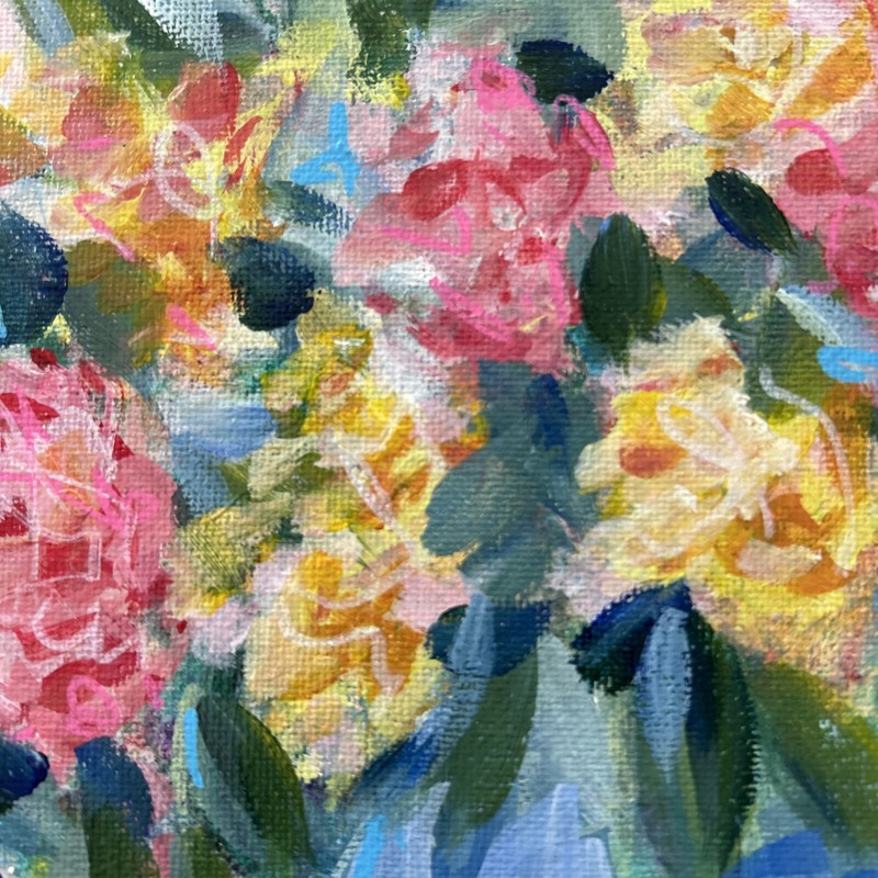 Blue And Pink Peonies original art painting Canvas Paper Flowers Impressionistic gallery