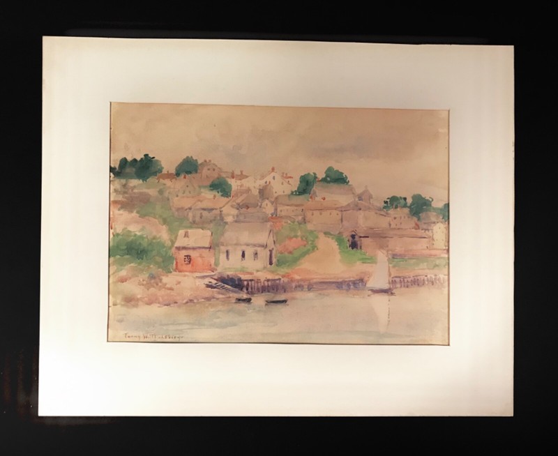 Original FANNY WALLACE TEWKSBURY (1852-1934) Watercolor Coastal Village Signed