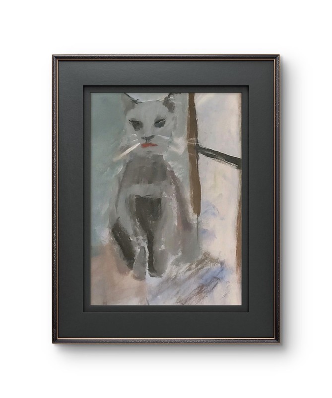 Unimpressed Cat Original Acrylic Painting, Whimsical Feline Portrait Art gallery