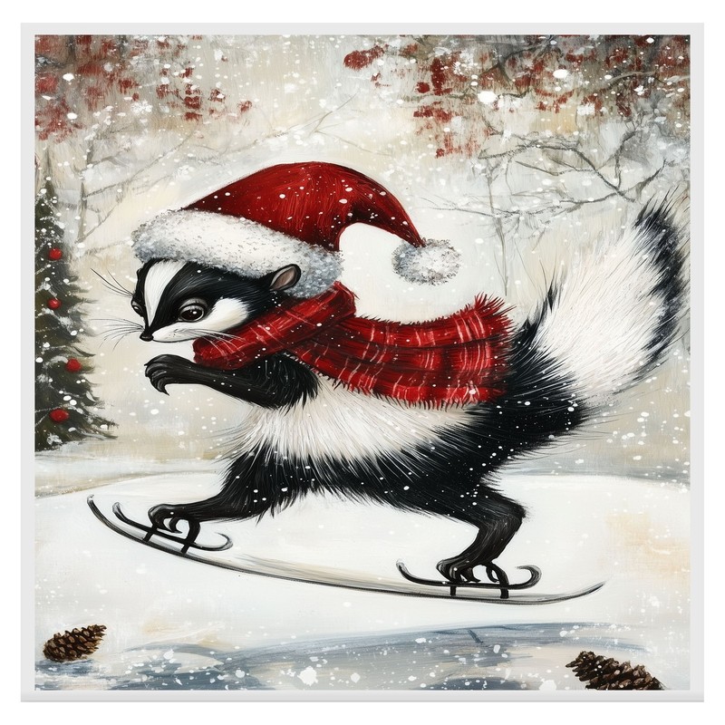 Christmas Skunk Red Plaid Scarf Winter Art Flat Rolled, Framed Or Wrapped Canvas gallery