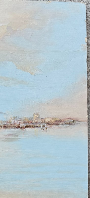 Hand Signed Original Painting Nautical Sailboats in Harbor on Board sailing art gallery