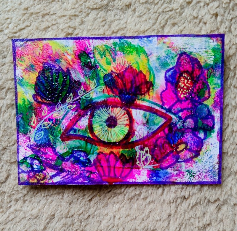 ORIGINAL HANDMADE ACRYLICS COLORS SMALL PAINTING ACEO/Flower eyes/DECO 3.5X2.5 gallery