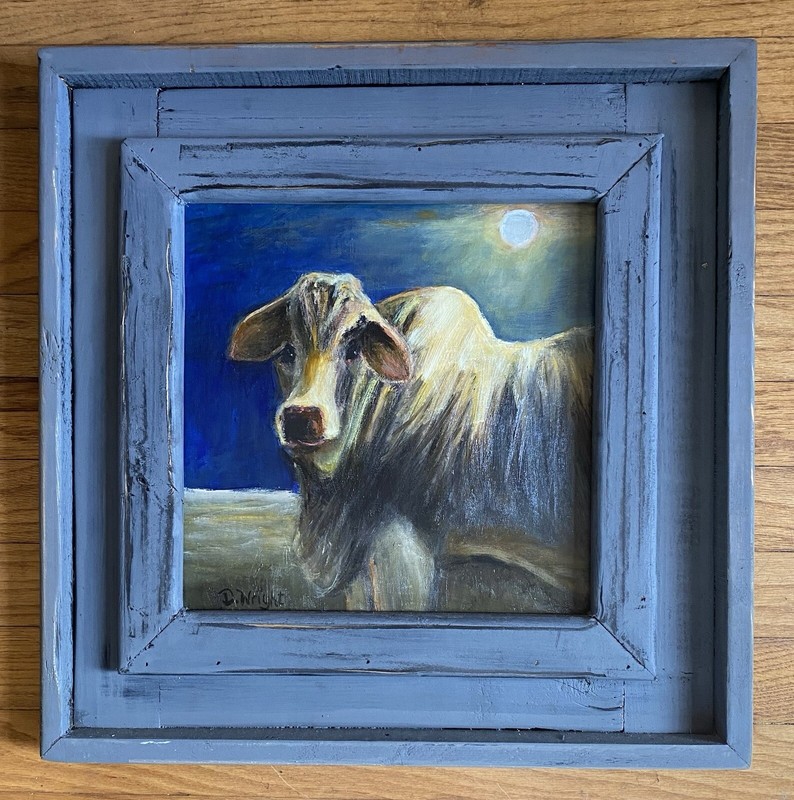 Oil Painting-“Moonlight Brahma”-Noted Texas Artist-Cows-Bull-Western Art gallery