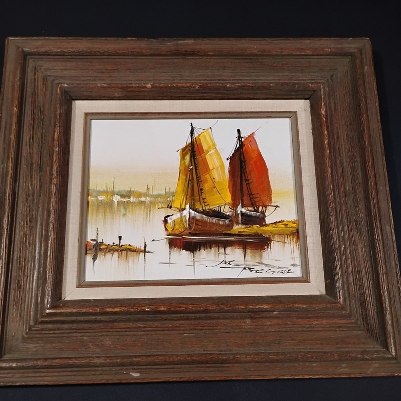 Beautiful Original Oil Seascape/Nautical/Boat/Harbor. Signed, Framed